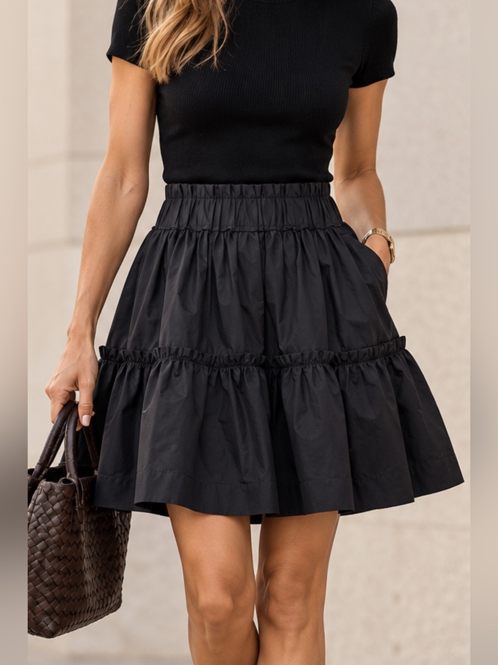 NWT Maeve Anthropologie Black Cotton Poplin Tiered Skirt size M
